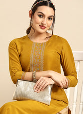 Mustard Colour Chinon Embroidered Salwar Suit